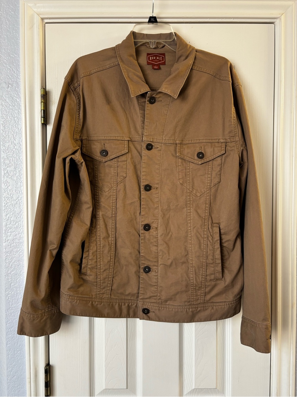 Red Ale by Alesbury Men’s Khaki Trucker Jacket Cotton Stretch Work Shacket Large